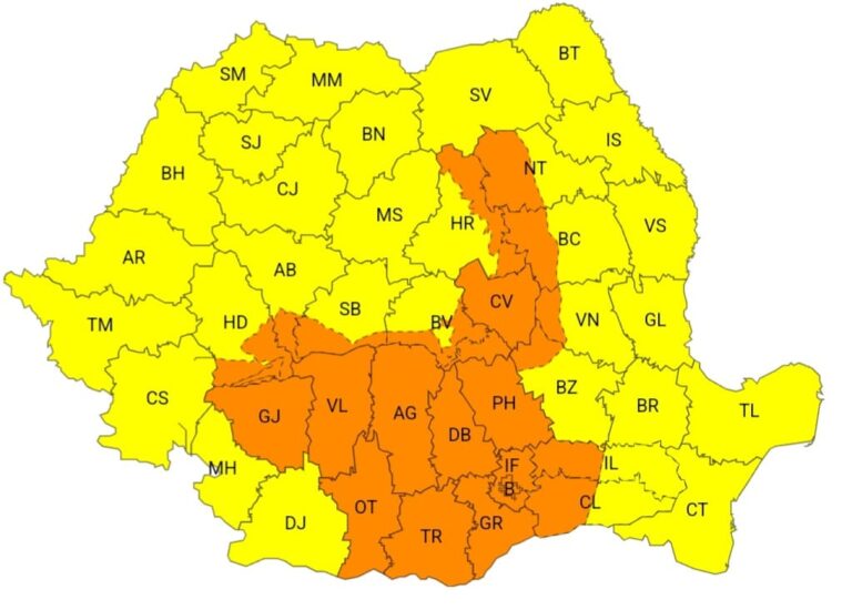 Ciclonul Ashley. Județul Olt sub cod PORTOCALIU de ploi torențiale și abundente