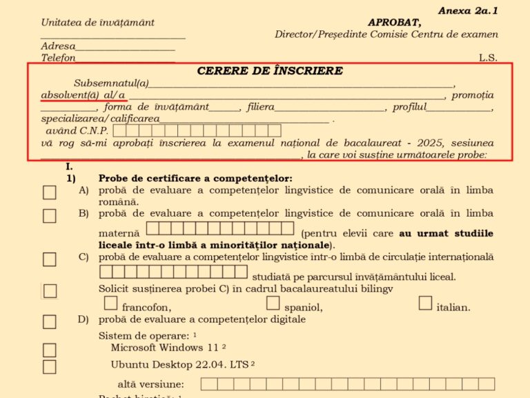 Elevii de clasa a XII-a sunt obligați de lunea viitoare, prin cererea de înscriere la Bacalaureat 2025, să semneze în fals că sunt absolvenți de liceu și că au promovat clasa, deși ei nu au încă acest statut