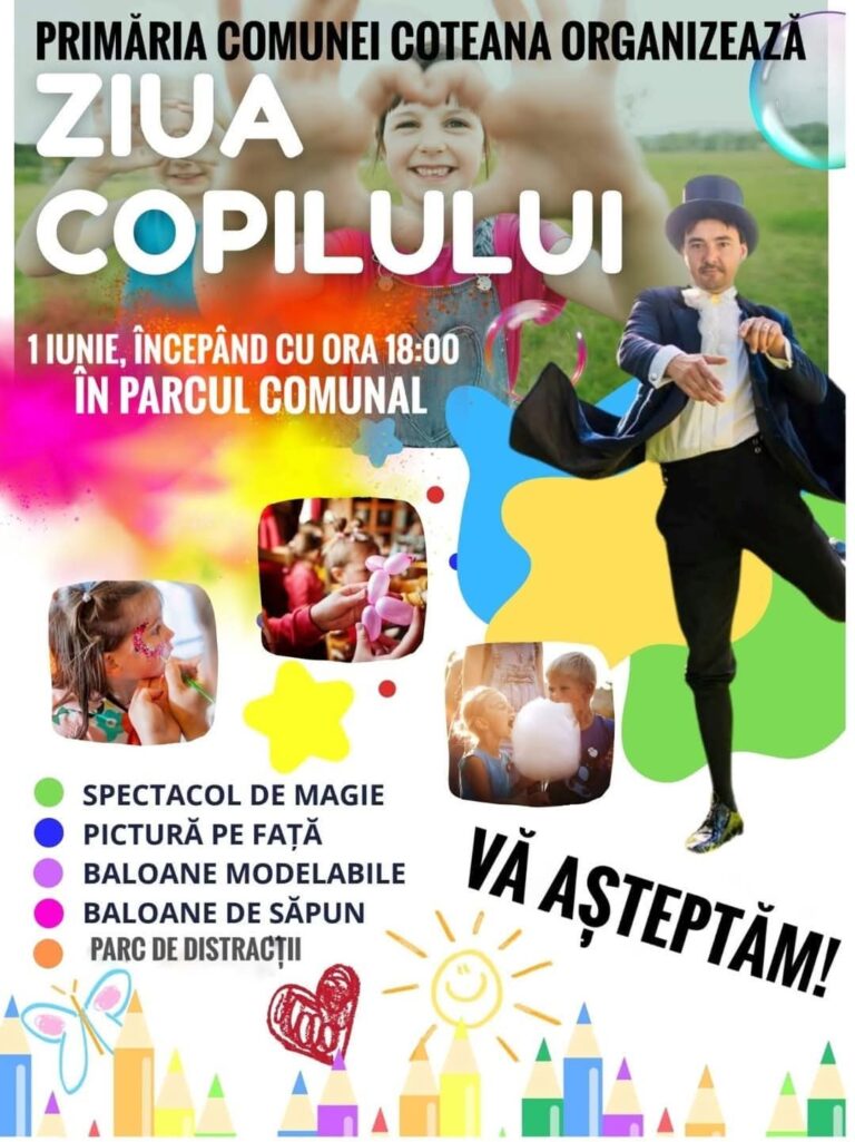 Copiii din Coteana, sărbătoriți cu fast de 1 iunie. Primăria organizează un eveniment de poveste în Parcul Comunal