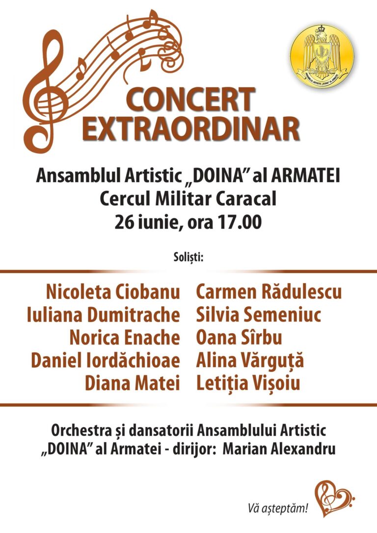 „Doina” Armatei aduce muzica și tradiția la Caracal. Concert extraordinar cu artiști de top