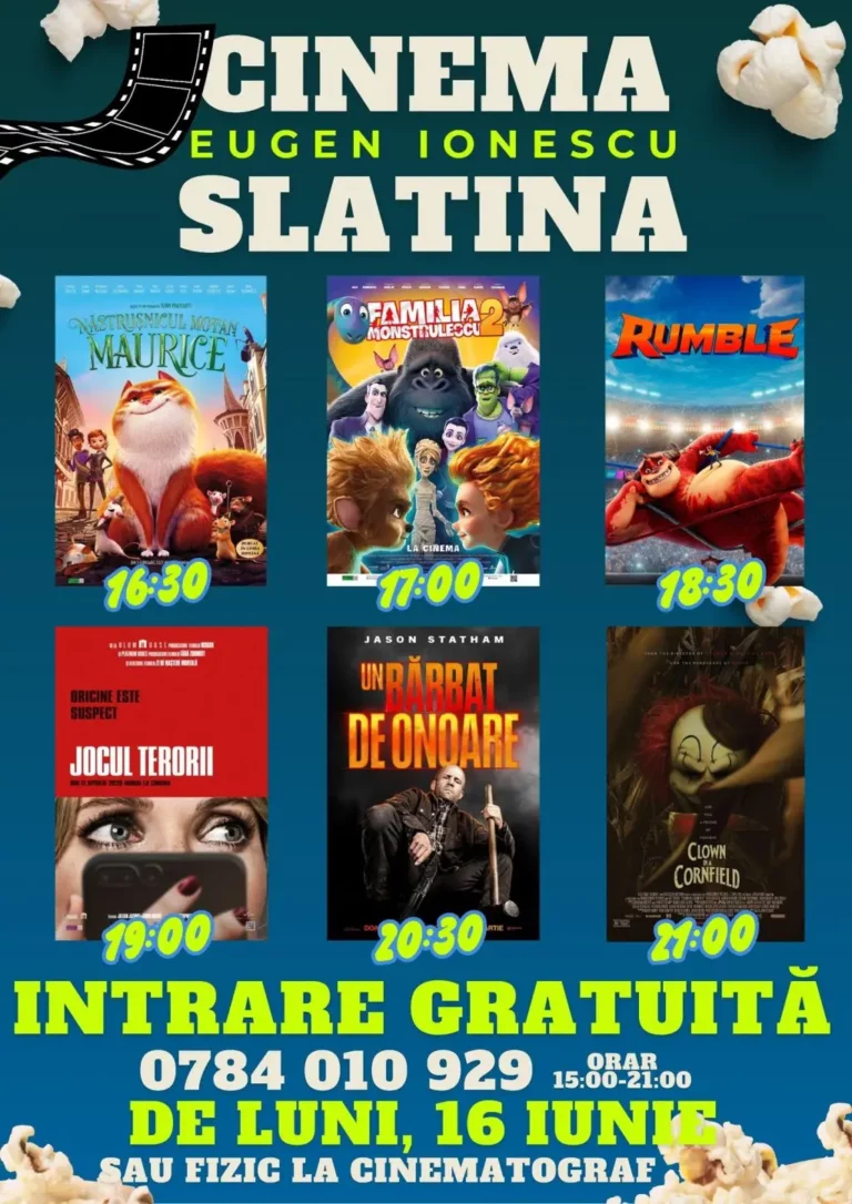 Filme noi la Cinema „Eugen Ionescu” Slatina, începând de luni, 16 iunie