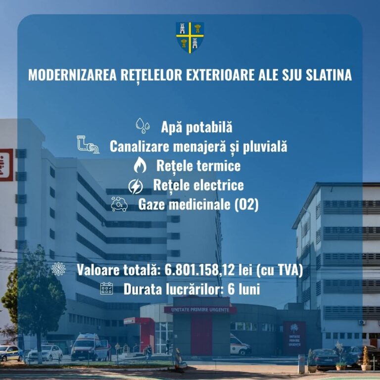 Investiție majoră la SJU Slatina. Rețelele exterioare vor fi complet modernizate în 6 luni