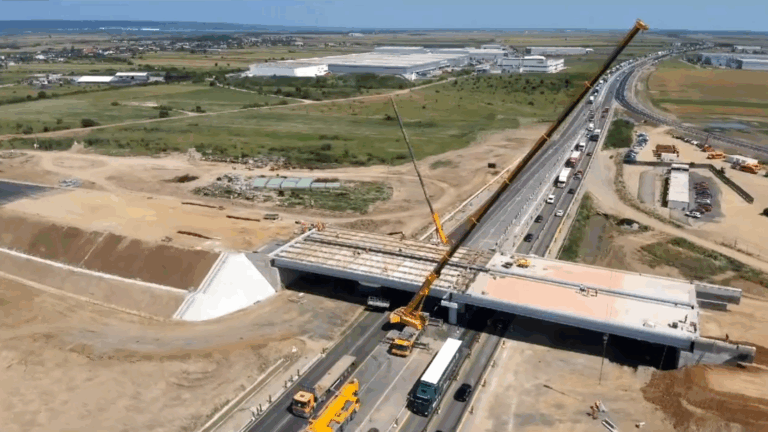 Pas important pentru DEx12. Finalizarea montării grinzilor pasajului rutier peste A1