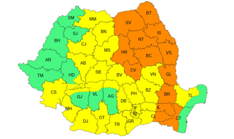 Cod galben de furtuni în aproape toată țara
