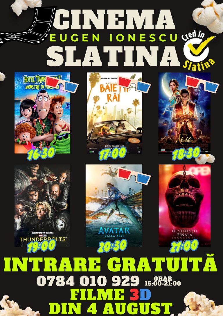 Filme 3D, intrare gratuită și distracție pentru toată familia la Cinema „Eugen Ionescu” din Slatina!
