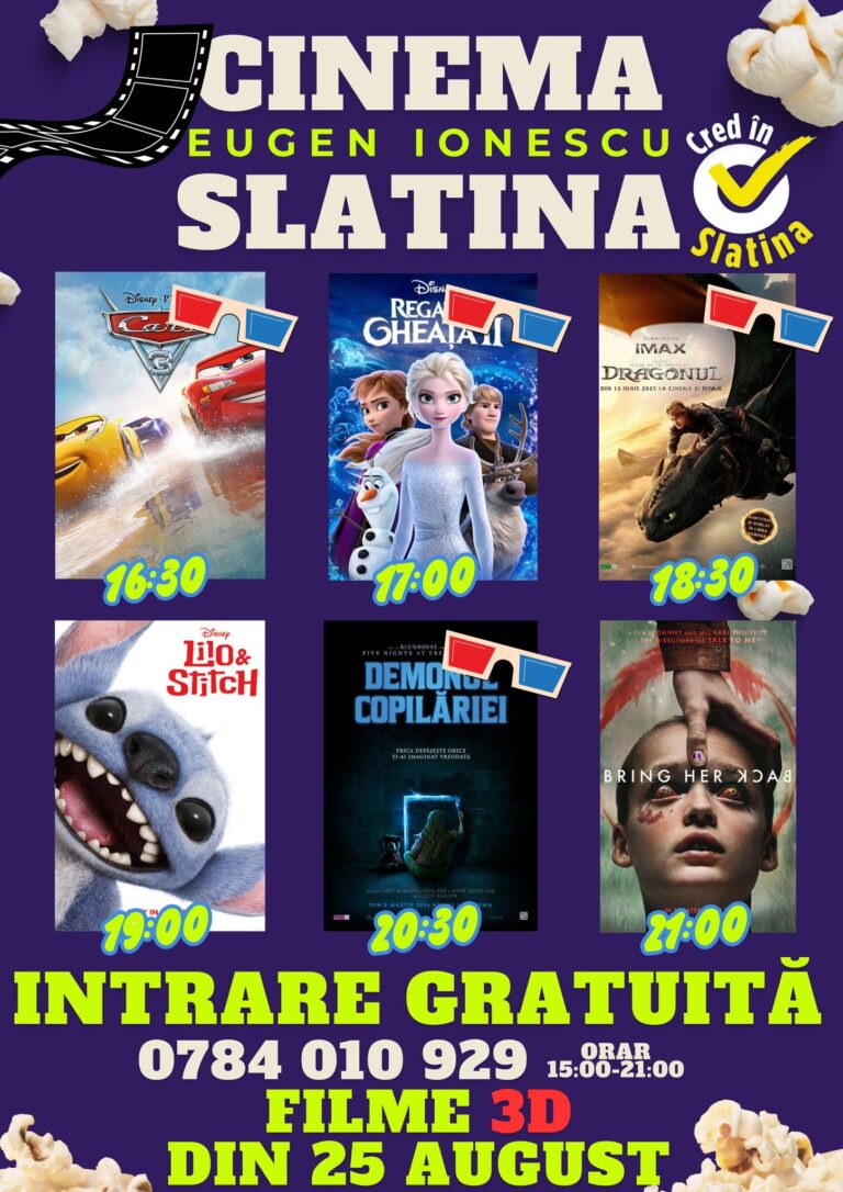 Cinema „Eugen Ionescu” Slatina. Proiecții 3D și intrare gratuită