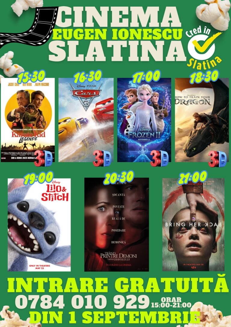 Cinema „Eugen Ionescu” Slatina aduce o selecție nouă de filme. Șapte premiere și blockbustere de vară