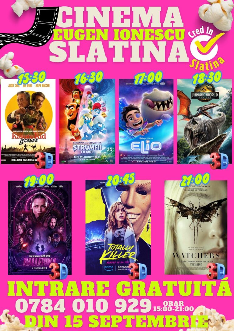 Filme pentru toate gusturile pe marele ecran de la Cinema „Eugen Ionescu” Slatina