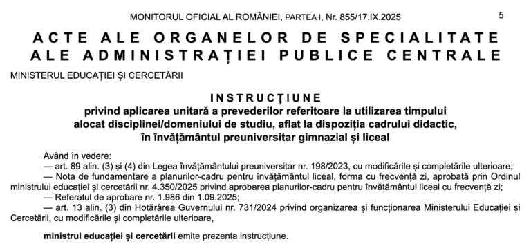 OFICIAL Din anul școlar 2025-2026, toți profesorii de gimnaziu și liceu vor aloca 25% din numărul de ore predate pentru activități remediale, de consolidare, fixare și transfer al competențelor în viața de zi cu zi / Inspectoratele școlare vor monitoriza planificarea profesorilor