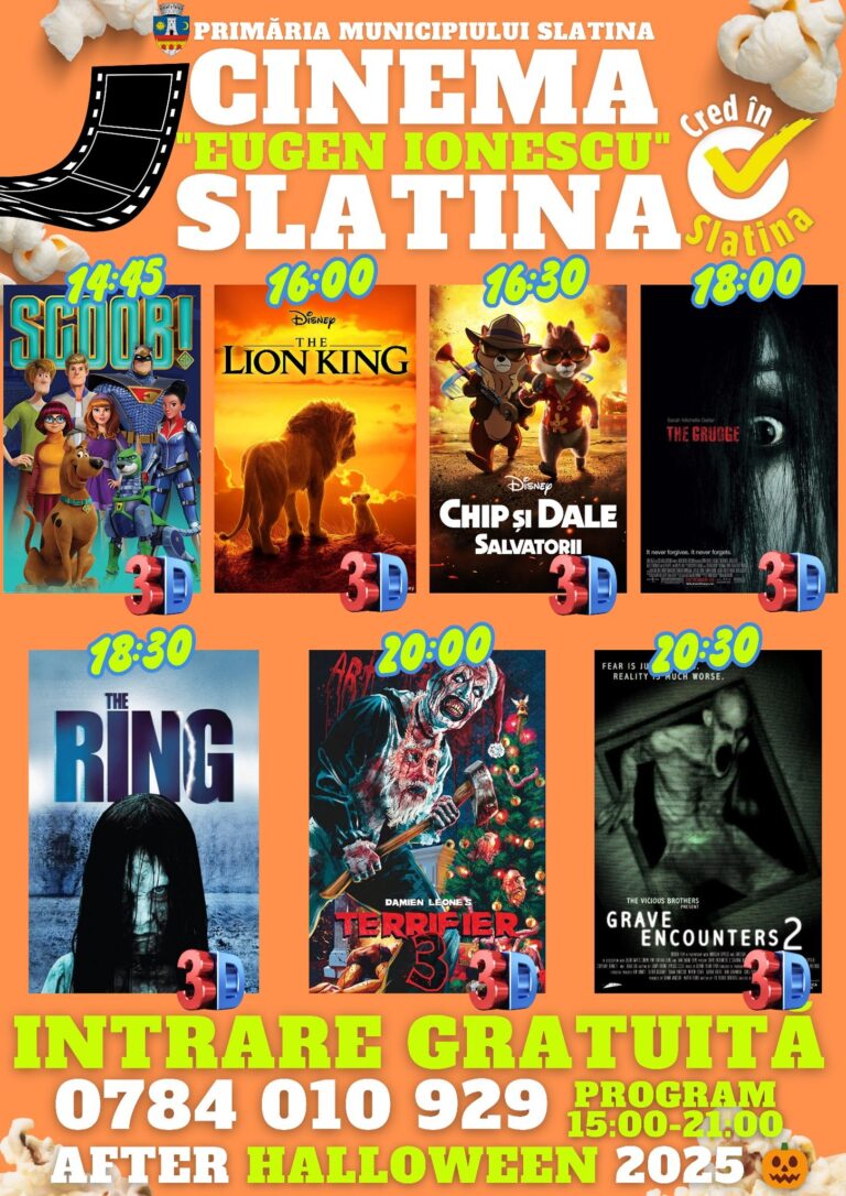 „After Halloween” transformă Cinema „Eugen Ionescu” Slatina într-un maraton al emoțiilor și distracției „After Halloween” transformă Cinema „Eugen Ionescu” Slatina într-un maraton al emoțiilor și distracției