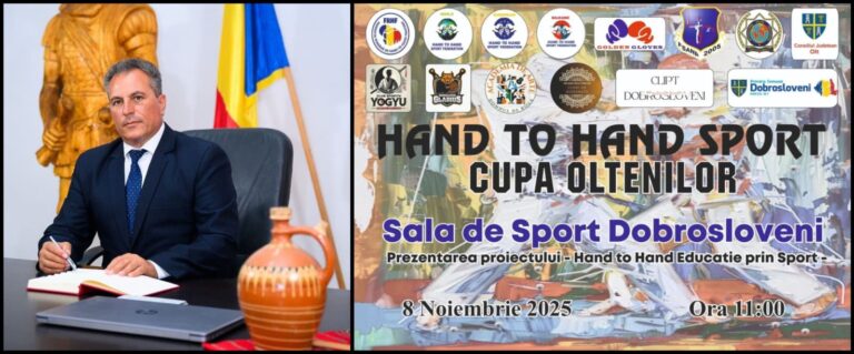 Dobrosloveni devine centrul Olteniei pentru educație prin sport. Lansarea proiectului „Hand to Hand România – Educație prin Sport” aduce cea mai mare competiție din istoria localității